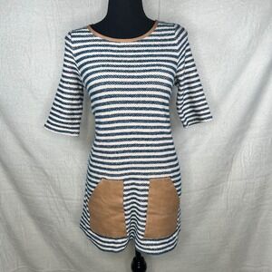 Anthropologie Postmark Striped Mini Dress Faux Leather‎ Pockets Size XS